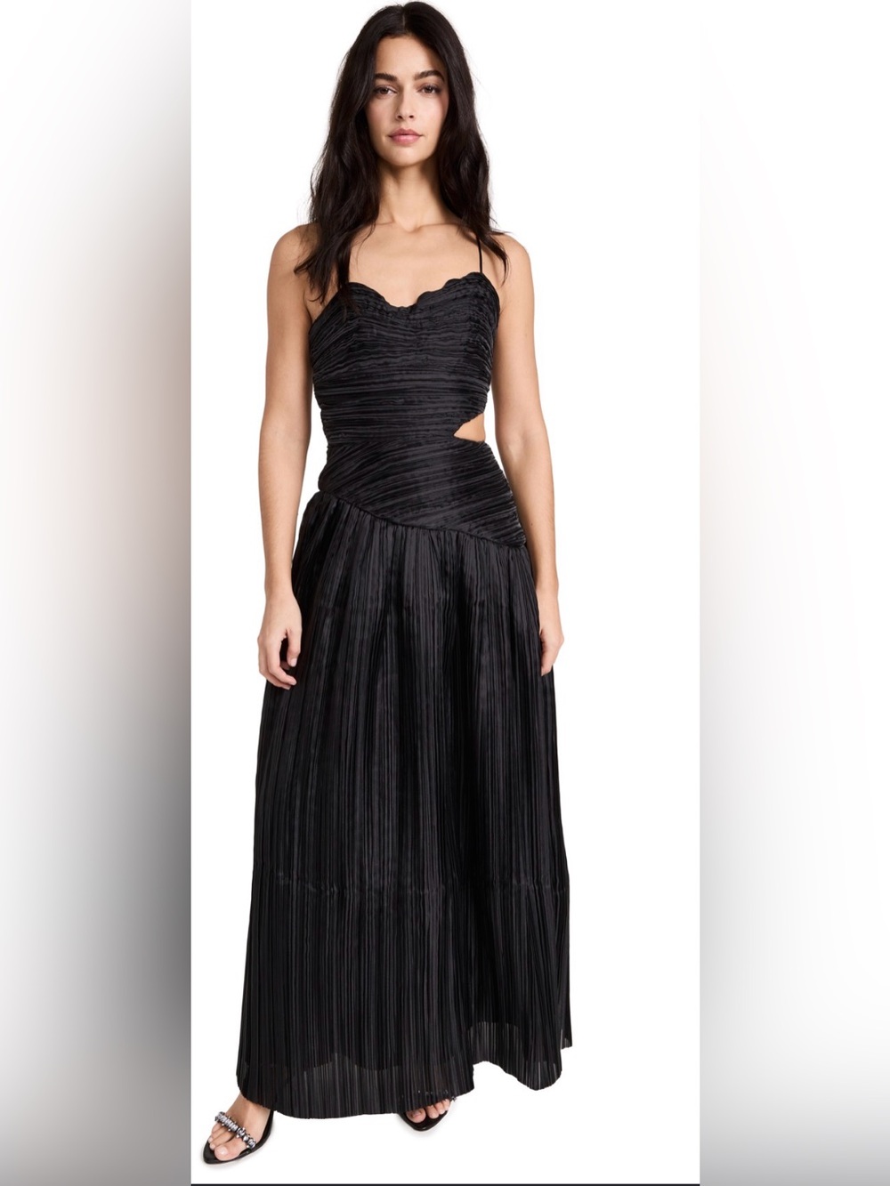 AJE LAURIER DRESS Black Pleated Cutout Evening Gown - Women Dresses